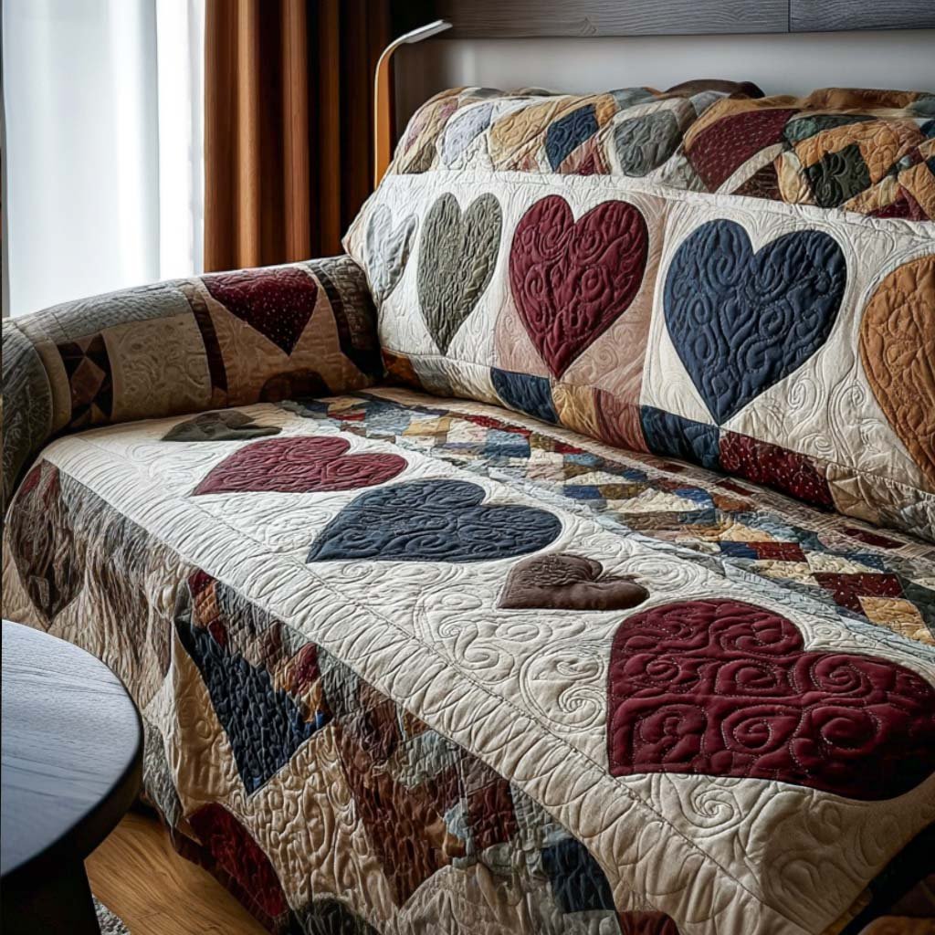Cozy Hearts Quilted Sofa Cover Cozy Sofa Decor Cool Gifts For Girlfriend