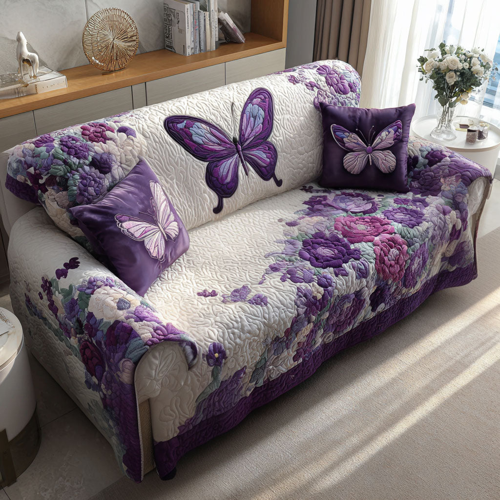 Enchanted Butterfly Quilted Sofa Cover Soft Furniture Cover Butterfly Lover Gift