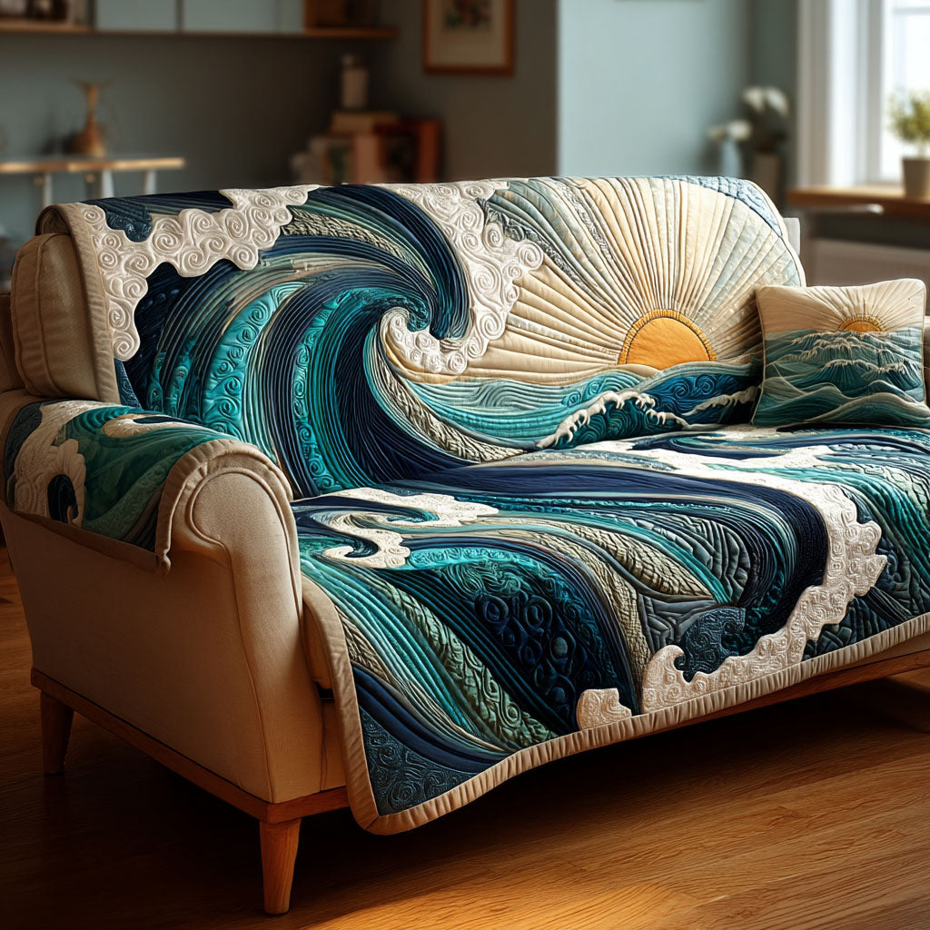 Drift Wave Quilted Sofa Cover Beach Wave Nature Sofa Cover Gifts For Girlfriend