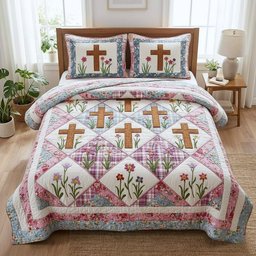 Faithful Sunrise Quilted Bedding Set Unique Home Decor Christian Gifts For New Home