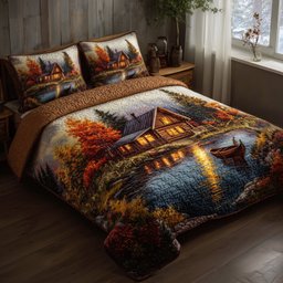 Golden Bloom Cabin Quilted Bedding Set Cozy Room Decor Fathers Day Ideas