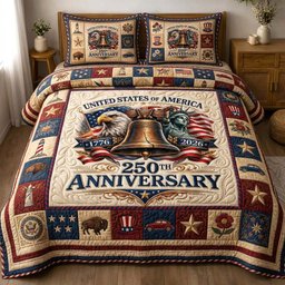 Liberty Bell Quilted Bedding Set United States America Bedspreads King Gift For Men