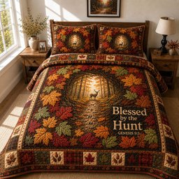 Blessed By The Hunt Autumn Forest Quilted Bedding Set Autumn Forest Bedding Set Gift For Husband