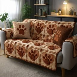 Cocoa Paw Patch Quilted Sofa Cover Cute Paw Pet Picture Sofa Cover Dog Mom Gift