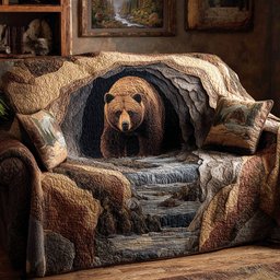 Canyon Bear Quilted Sofa Cover Cozy Lodge Sofa Throw Gift For Bear Lovers