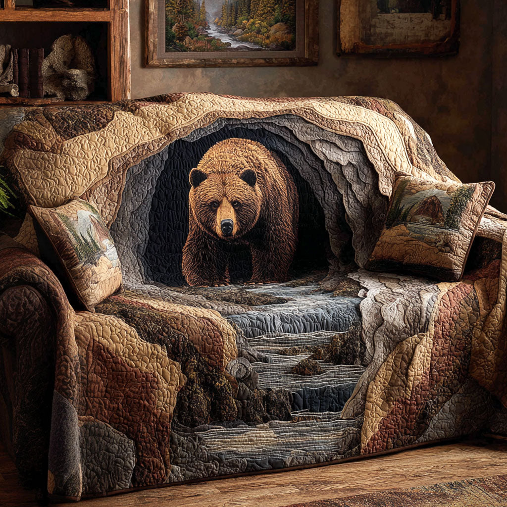 Canyon Bear Quilted Sofa Cover Cozy Lodge Sofa Throw Gift For Bear Lovers