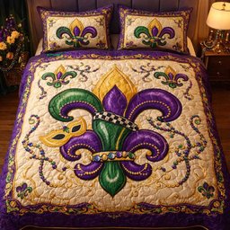 Fleur De Lis Quilted Bedding Set Cozy Home Decor Birthday Gift For Women