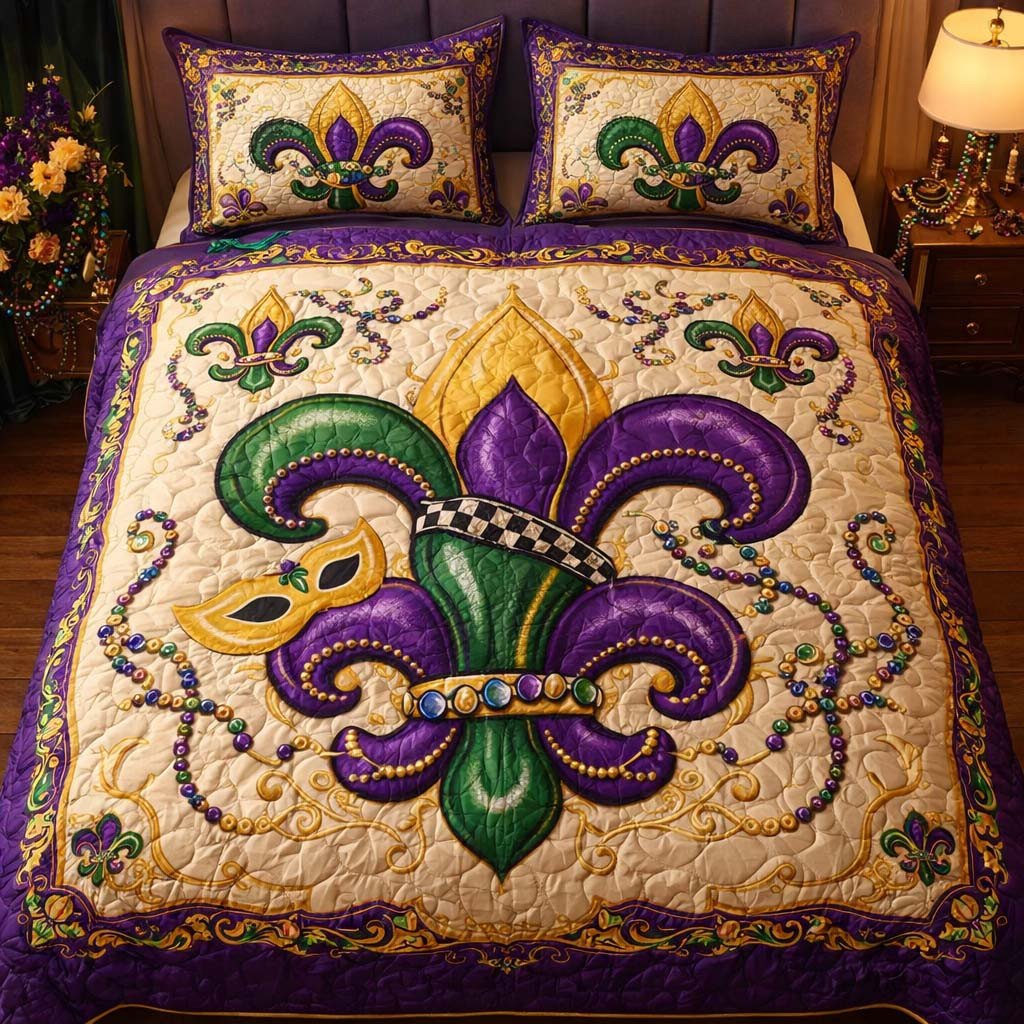 Fleur De Lis Quilted Bedding Set Cozy Home Decor Birthday Gift For Women