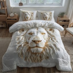 Majestic Lion Quilted Bedding Set Minimalist Majestic Full Size Bed Set Housewarming Gift _