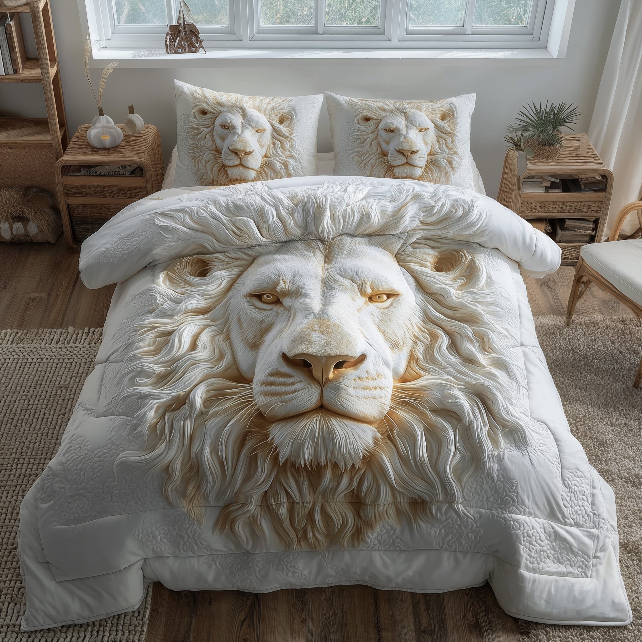 Majestic Lion Quilted Bedding Set Minimalist Majestic Full Size Bed Set Housewarming Gift _