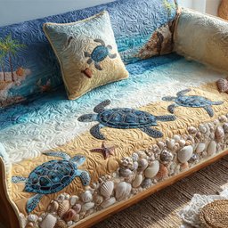 Coastal Charm Quilted Sofa Cover Ocean Turtle Quilted Sofa Cover Gifts For Husband