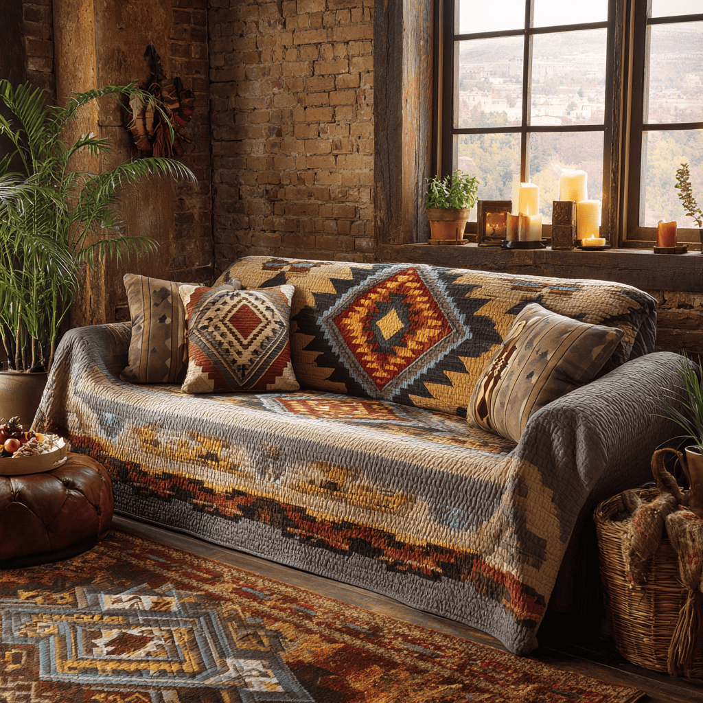 Desert Flame Quilted Sofa Cover Cozy Living Decor Unique Gifts For Family