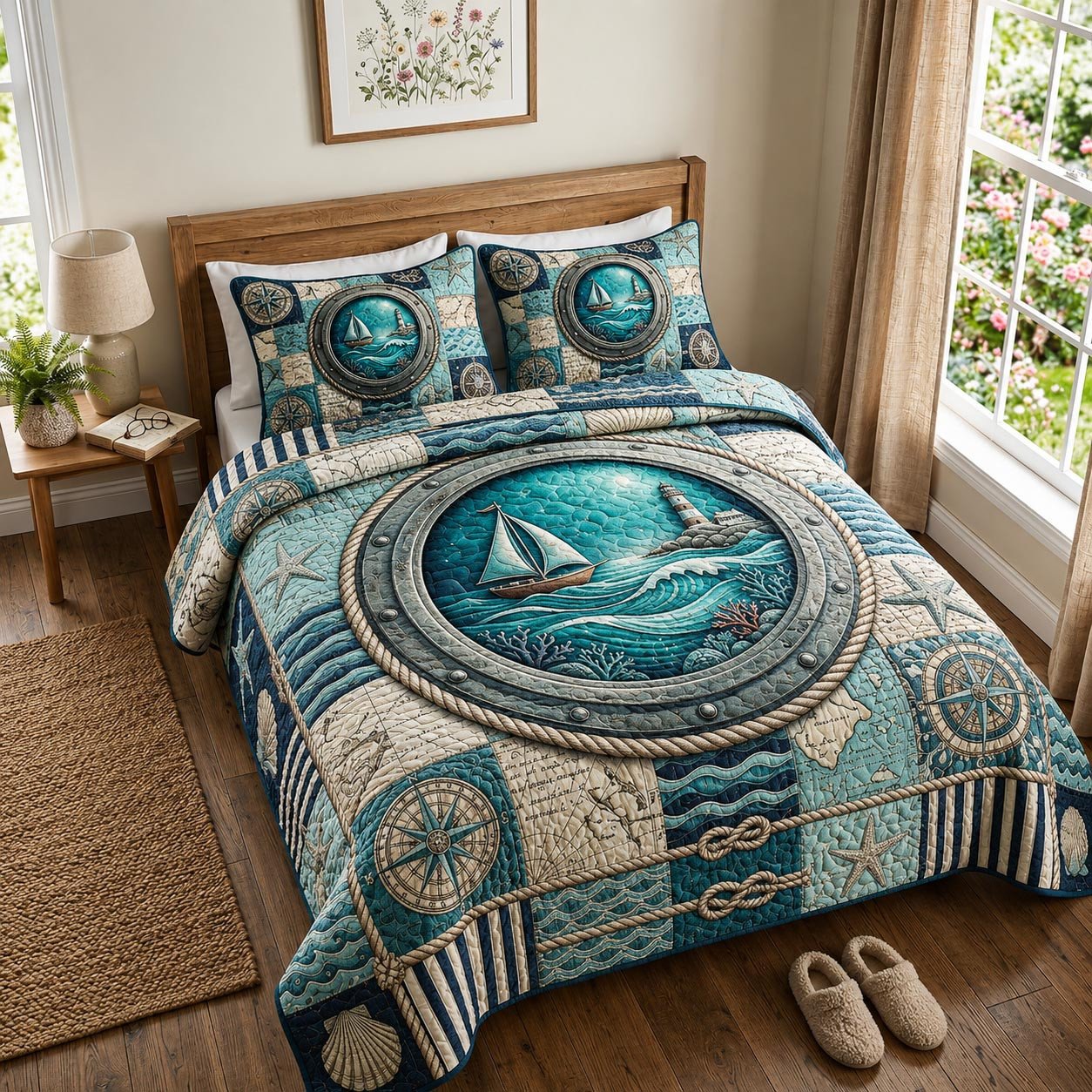 Coastal Anchor Quilted Bedding Set Home Decor Ideas Gift For Father_s Day