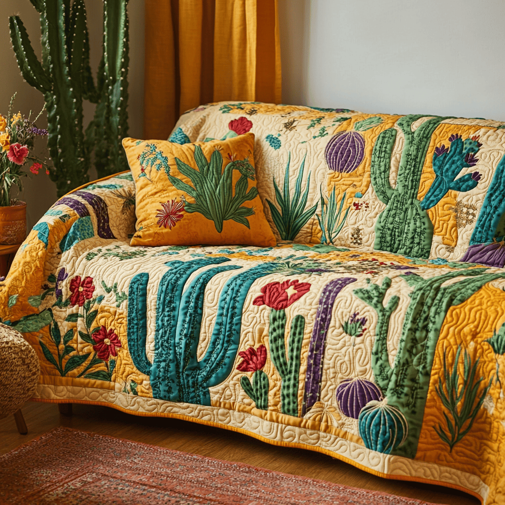 Cactus Spirit Quilted Sofa Cover Southwest Living Room Gifts For Friends