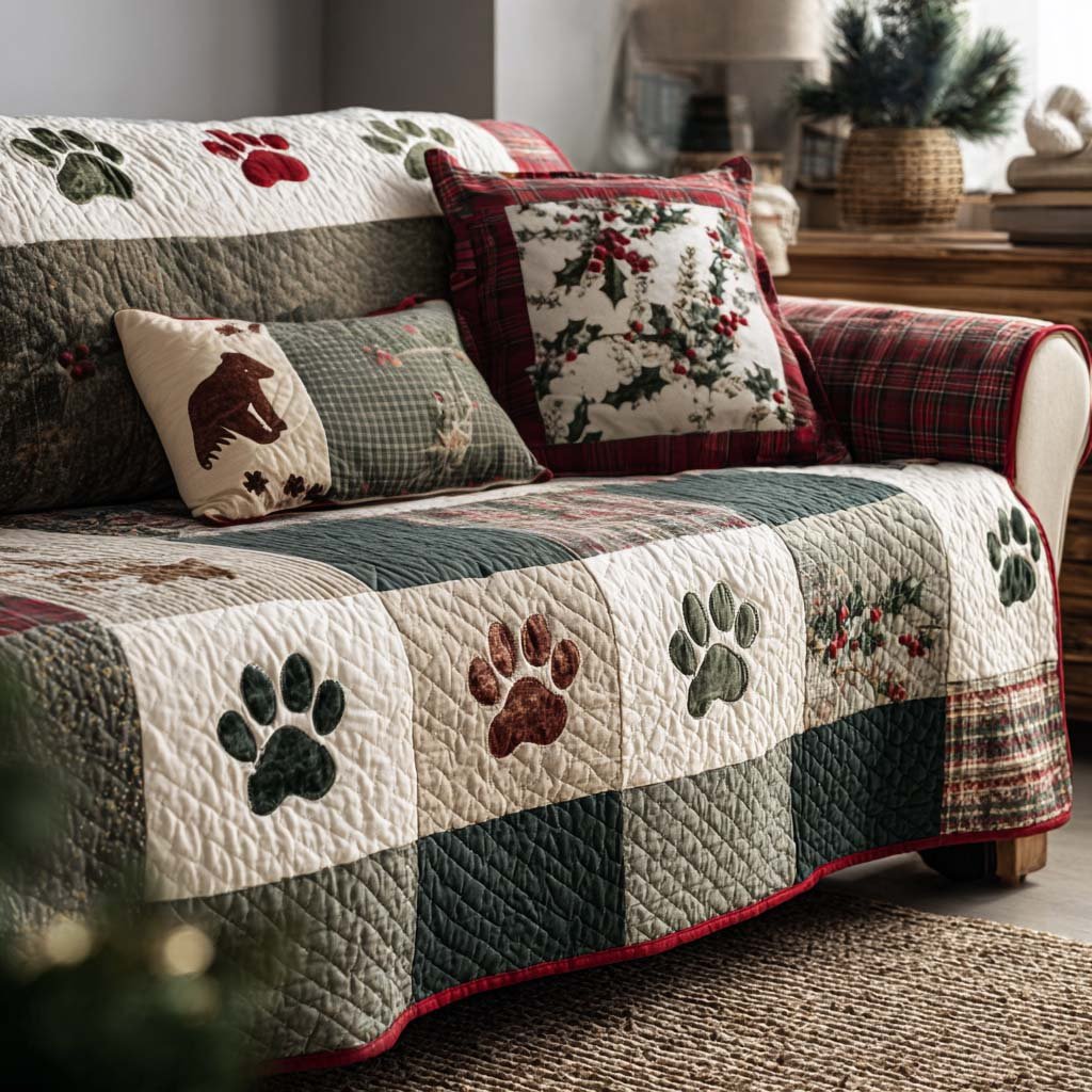 Fluffy Paws Quilted Sofa Cover Paw Pet Couch Cover Birthday Gift For Husband