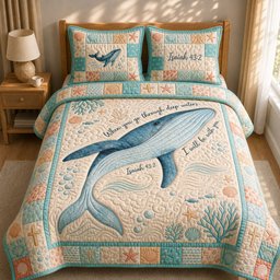 Blue Whale Bible Quote Quilted Bedding Set Faith Home Decor Christian Gift For Dad