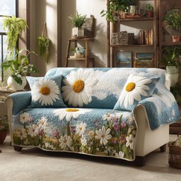 Daisy Meadow Quilted Sofa Cover Cozy Living Decor Gifts For Friends