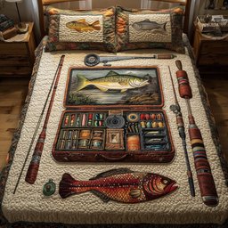 Fishing Delights Quilted Bedding Set Bass Fishing Bedding Set Presents For Dad