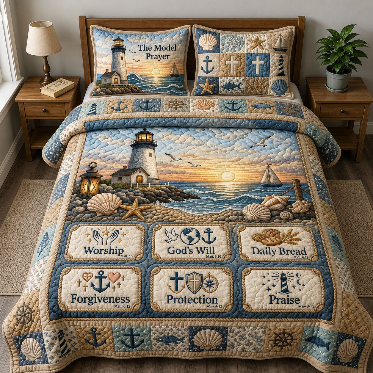Beacon Of Hope Bible Quote Quilted Bedding Set Faith Bedding Set Christian Gift For Mom