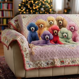 Colorful Poodle Family Quilted Sofa Cover Pet Picture Sofa Cover Dog Mom Gift