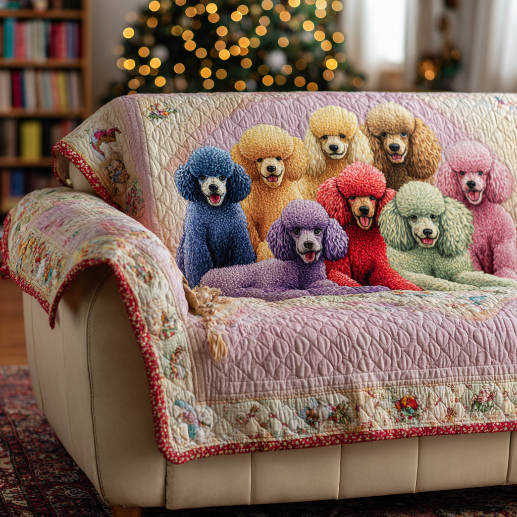Colorful Poodle Family Quilted Sofa Cover Pet Picture Sofa Cover Dog Mom Gift