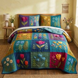 Garden Quilted Bedding Set Patchwork Flower Bedding Set Cool Gifts For Mother