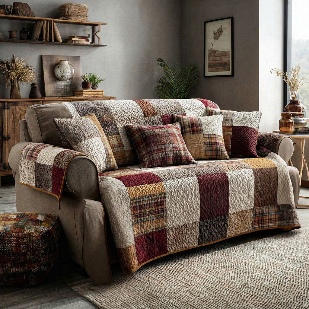 Farmhouse Patchwork Quilted Sofa Cover Home Interior Decor Gifts For Women