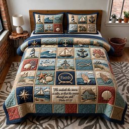 Faith Harbor Quilted Bedding Set Christian Easter Decor Christian Gifts For Dad
