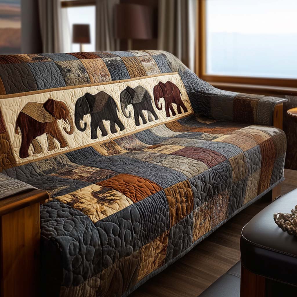 Calm Elephant Quilted Sofa Cover Unique Home Decor Elephant Lovers Gifts
