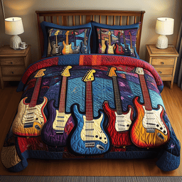 Guitar Quilted Bedding Set Aesthetic Room Ideas Gift For Guitar Lovers