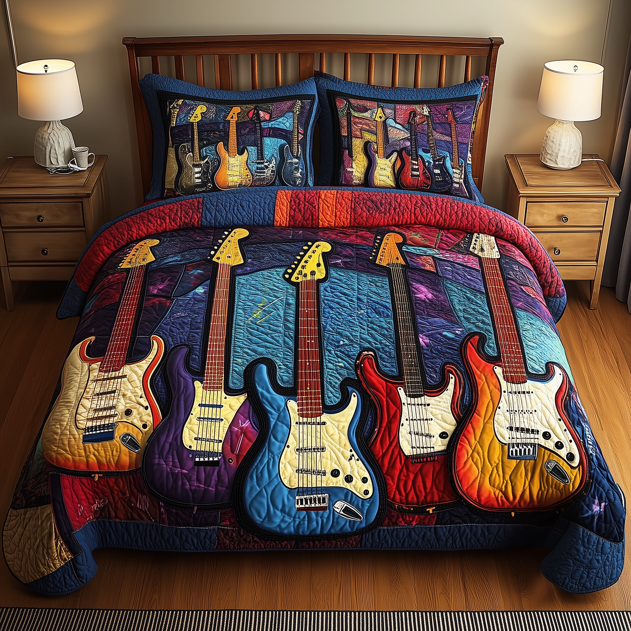 Guitar Quilted Bedding Set Aesthetic Room Ideas Gift For Guitar Lovers