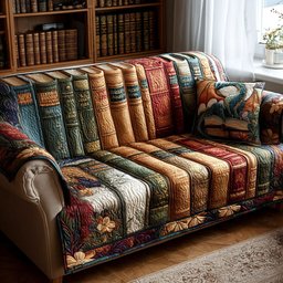 Chapter by Chapter Quilted Sofa Cover Retro Bookshelf Sofa Cover Perfect For Book Lovers