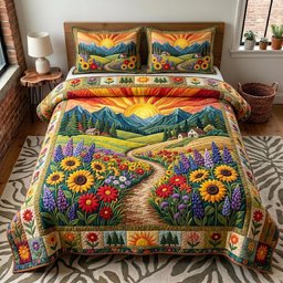 Blossom Meadow Quilted Bedding Set Fall Season Bedding Set Gifts For Family