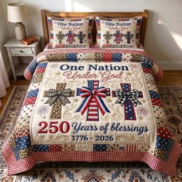 Faith Liberty Quilted Bedding Set 250 Years Of Blessings Bedroom Decor Gift For Brother