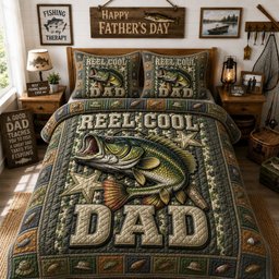 Largemouth Bass Dad Quilted Bedding Set Freshwater Fish Duvet Covers Gift Idea