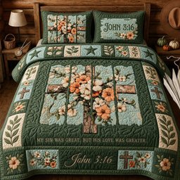 Bible Verse Floral Quilted Bedding Set My Sin Was Great Home Decor Christian Gift For Girlfriend