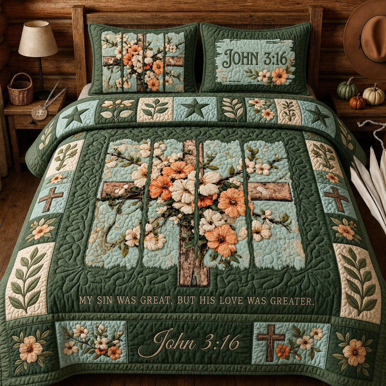 Bible Verse Floral Quilted Bedding Set My Sin Was Great Home Decor Christian Gift For Girlfriend
