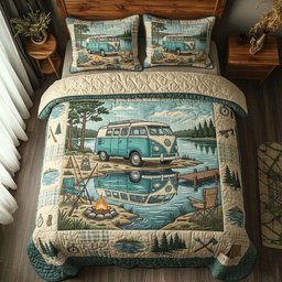Lake Camper Quilted Bedding Set Camping Comforter Sets Gift For Men