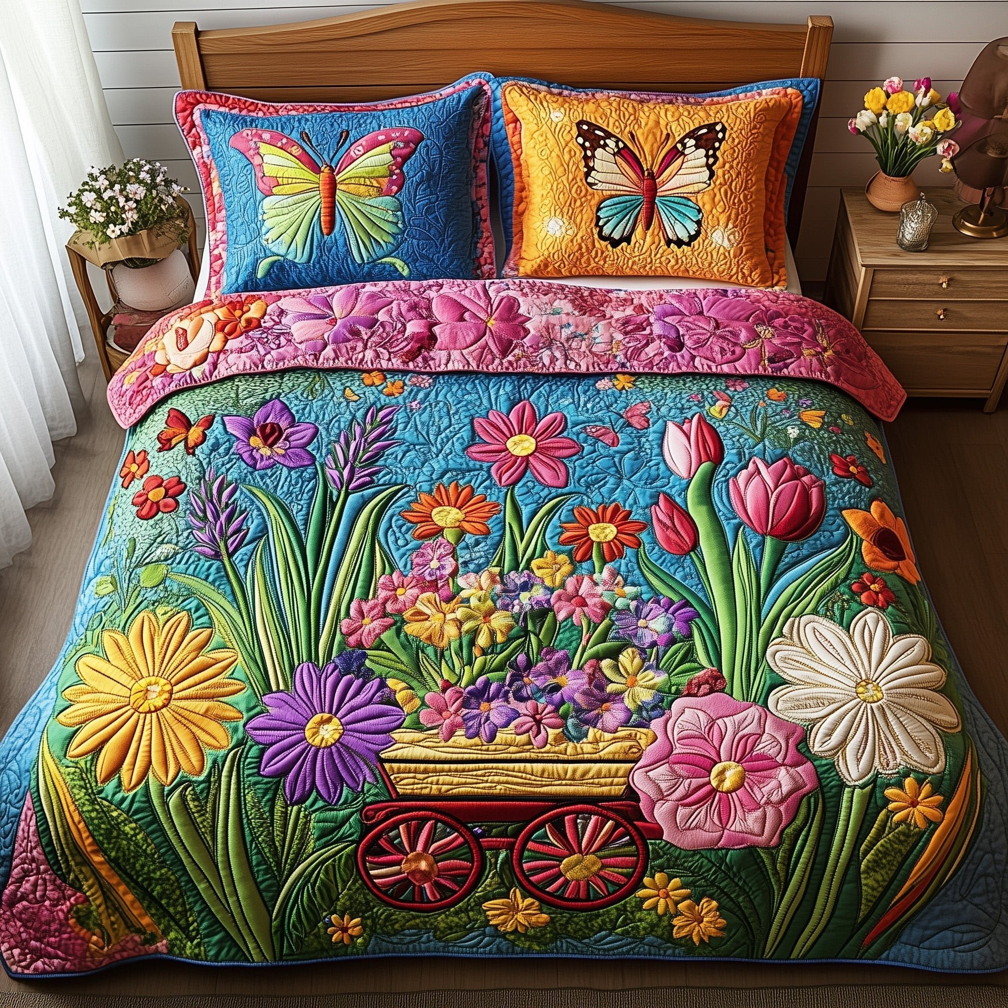 Blooming Garden Quilted Bedding Set Home Decor Items Gifts For New Home