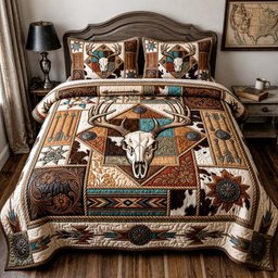 Cowhide Antlers Quilted Bedding Set Rustic Deer Skull Bedding Set Gift For Brother