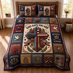 Blessed Heritage Quilted Bedding Set Blessed Crown Bedding Set Faith Gift For Mom