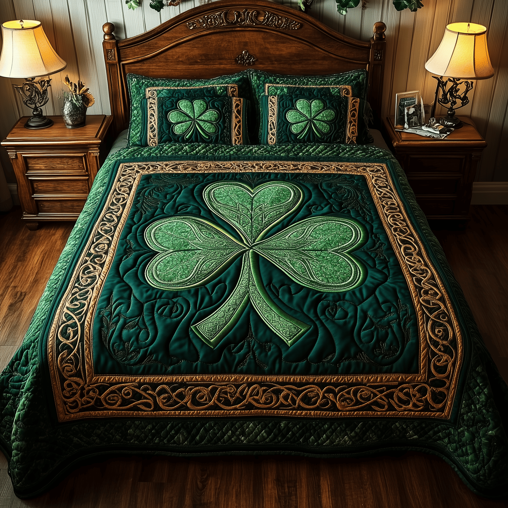 Celtic Shamrock Quilted Bedding Set House Decor Items Gifts For The Best Dad
