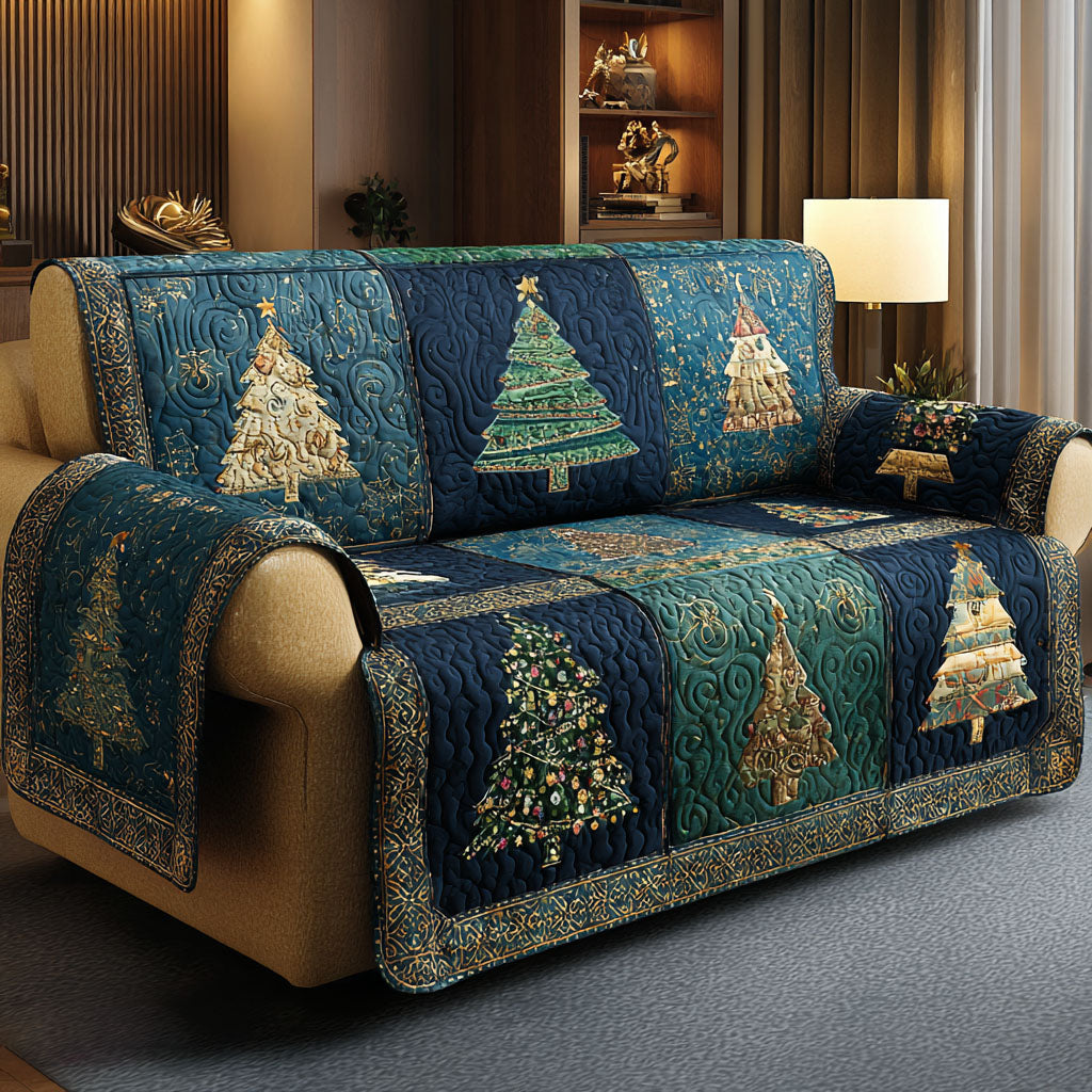 Christmas Tree Quilted Sofa Cover Holiday Sofa Protector Gifts For Grandma