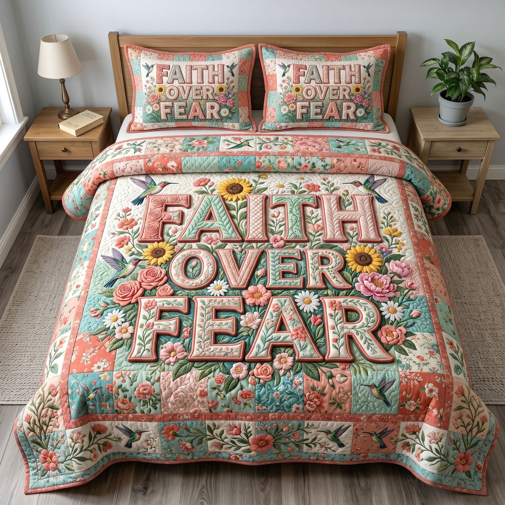 Christian Faith Bedding Set Faith Over Fear Bedroom Decor Christian Gift For Wife