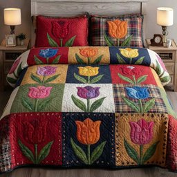 Fresh Blossoms Quilted Bedding Set Floral Patchwork Bedding Set Gift For Home Decor
