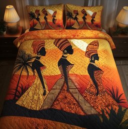 Golden Queens Quilted Bedding Set African American Bedding Set Unique Artistic Gift Her