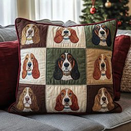 Basset Hounds Quilted Pillow Case Happy Dog Couch Pillows Gift For Dog Owners