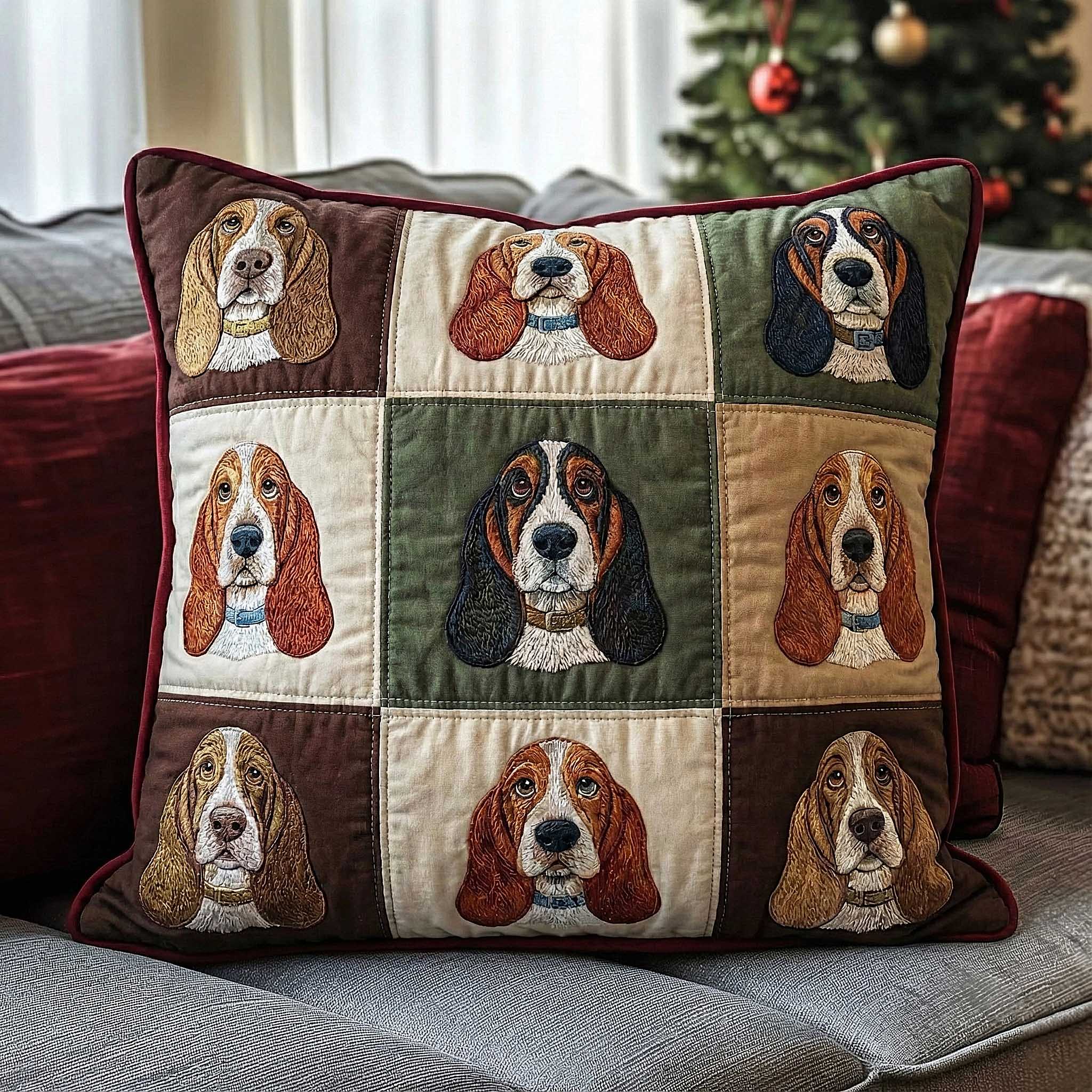 Basset Hounds Quilted Pillow Case Happy Dog Couch Pillows Gift For Dog Owners