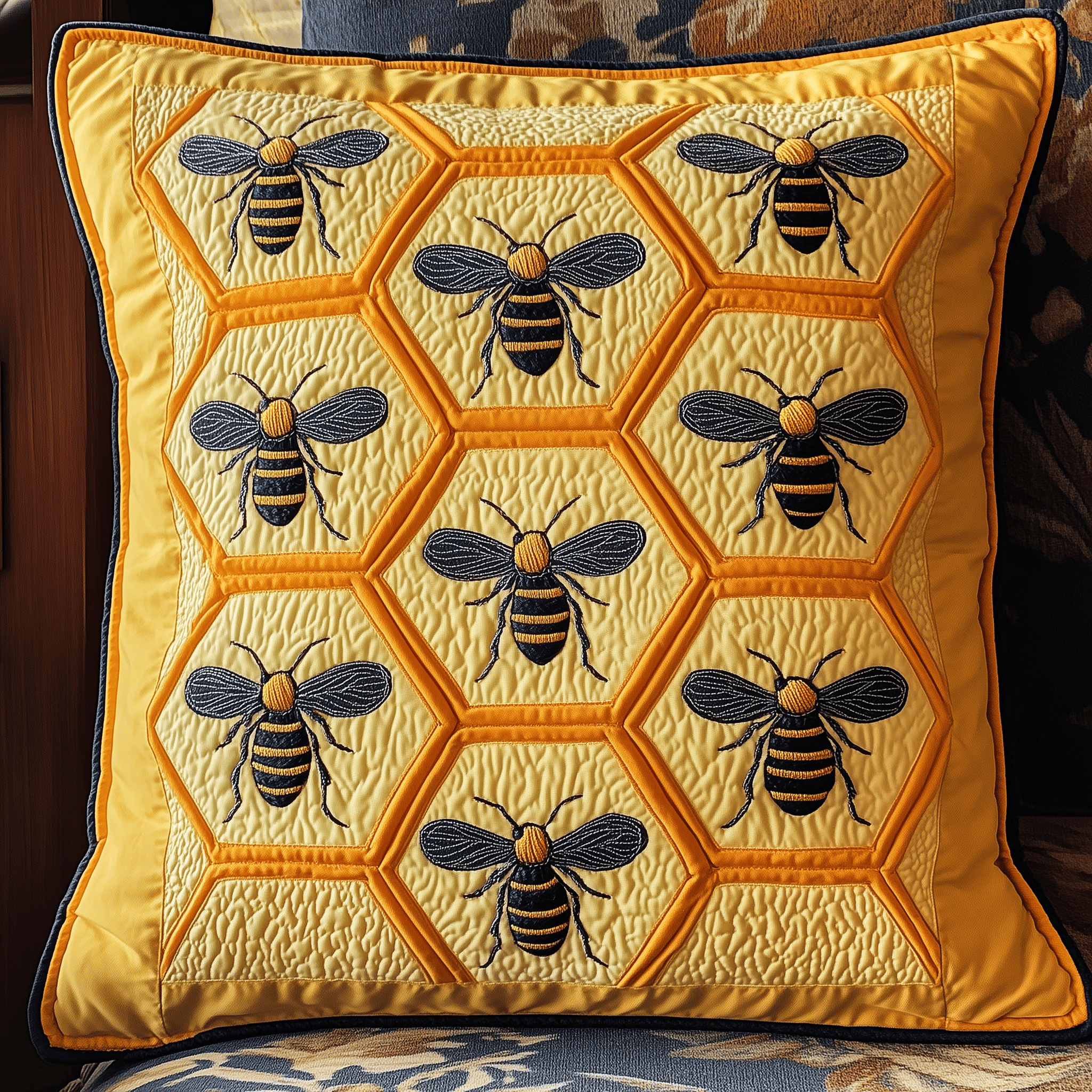 Bee Happy Quilted Pillow Case Cute Throw Pillows Gift For Bee Lovers