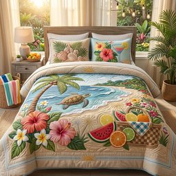 Watermelon Bliss Quilted Bedding Set Tropical Sea Turtle Comforter Sets Coastal Bedroom Decor